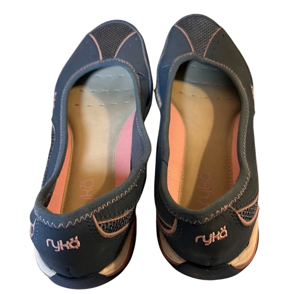 Ryka Women's Walking Comfort Flats Navy Pink Slip On Shoes Size 7.5W Wide